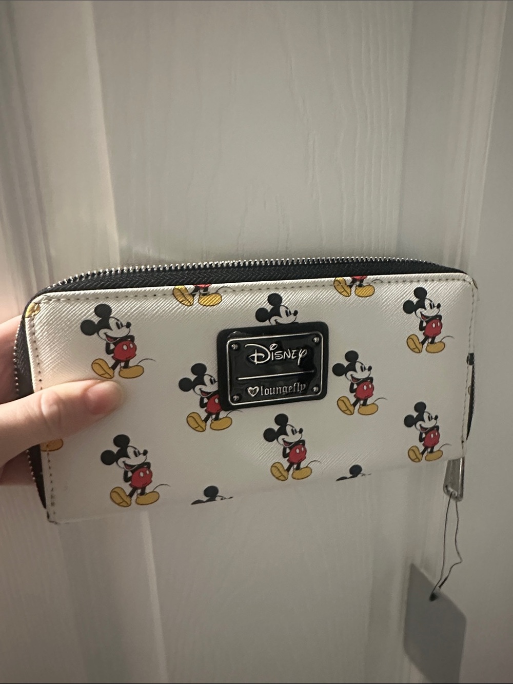 Loungefly White Mickey Mouse Zip-Around Wallet with Red and Yellow Accents